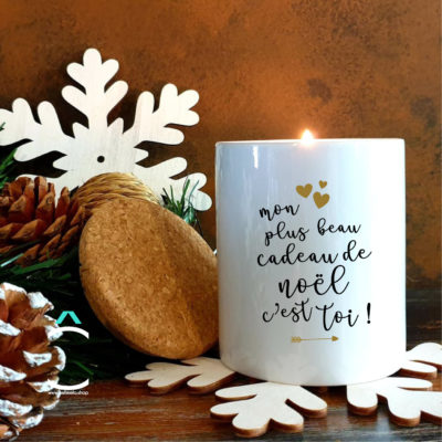 Bougie avec couvercle en liège – Mon plus beau cadeau de Noël c’est toi!