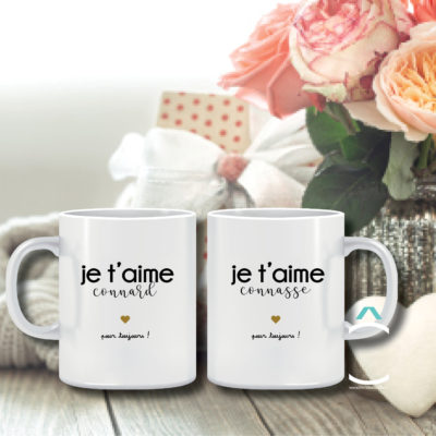 Duo de mugs – Je t’aime connard/connasse
