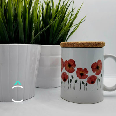 Mug avec couvercle en liège – Coquelicots