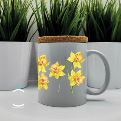 Mug avec couvercle en liège – Jonquilles